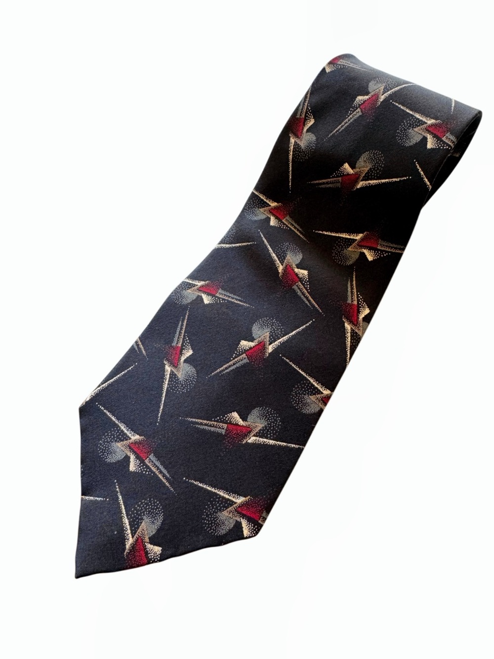 VINTAGE 100% Silk Handmade in USA Alfani Black Abstract Geometric Print Tie